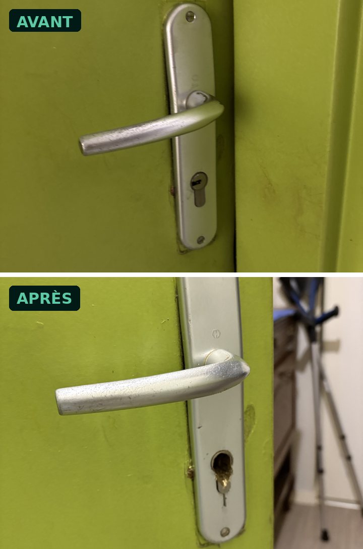 Avant / après d'une ouverture par fraisage de cylindre à Mont-Saint-Aignan